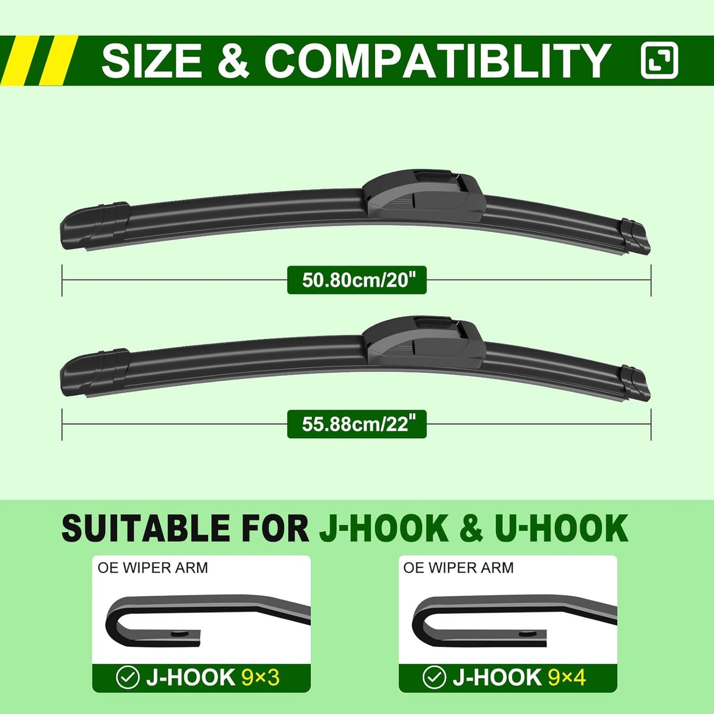 OEM Quality 22in + 20in Premium All-Season Windshield Wiper Blades for Original Equipment Replacement(Set of 2)
