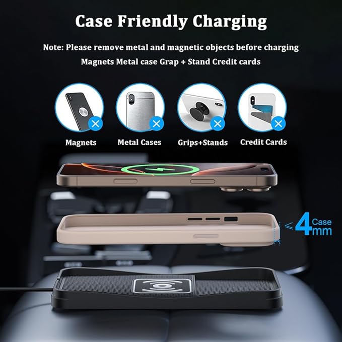 Car Wireless Charger Pad for BMW M3 E30 E36 E46 E92 E93, Type-C/USB 20W Fast Wireless Car Charger Pad Non-Slip Cordless Charging Mat,B-30cm Cable USB Plug