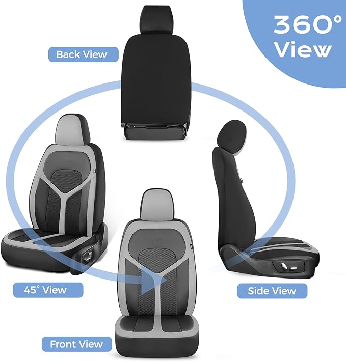 FLORICH Car Seat Covers Full Set, Universal Seat Cover 5 Seats, Automotive Seat Covers with Mesh Leather, Waterproof Car Seat Protector, Breathable Car Seat Cushion for Most Car SUV Truck, Gray