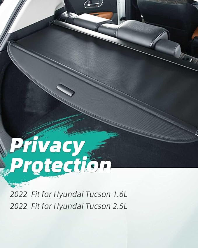 SCITOO Cargo Cover 2022-2024 Fit for Hyundai Tucson 1.6L 2022-2024 Fit for Hyundai Tucson 2.5L Upgraded Retractable Rear Trunk Cover with Aluminum PVC&Plastic
