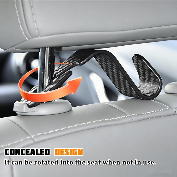 4PCS Car Seat Headrest Hook, Automotive Back Seat Storage Holder Hanger, Vehicle Interior Backseat Organizer Hanging Hook for Purse Handbag Grocery Bags, Universal Fit (Gray)