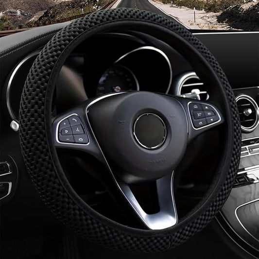 Elastic Stretch Steering Wheel Cover,Warm in Winter and Cool in Summer, Universal 15 inch, Microfiber Breathable Ice Silk, Anti-Slip, Odorless, Easy Carry (Black)