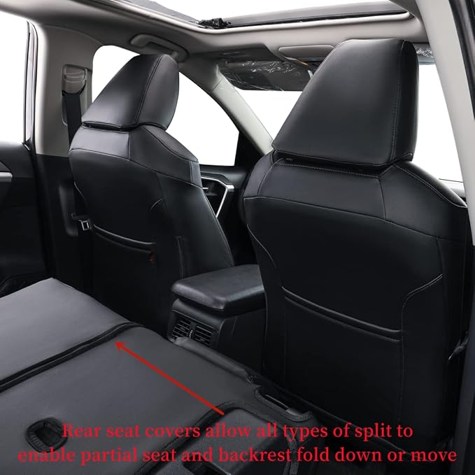 coverdream RAV4 PHEV Waterproof Leather Seat Covers Custom Fit for 2019-2025 Toyota RAV4 Hybrid XSE,Hybrid SE,Prime SE/XSE,Full Coverage,Airbag Compatible,Car Seat Protector (Full Set,Black)