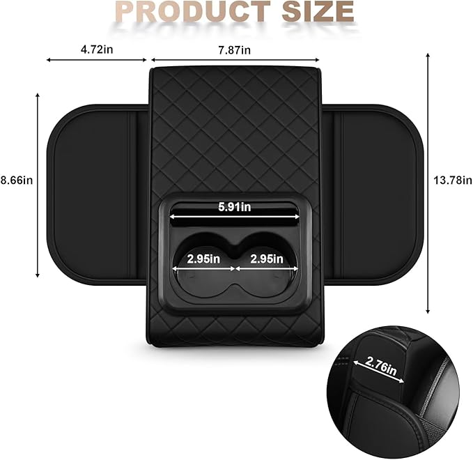 Center Console Cover Fit for RAV4 Faux Leather Car Armrest Cushion with Storage Bags, Cup Holder ＆ Phone Storage Multifunctional Middle Console Cover(Black)