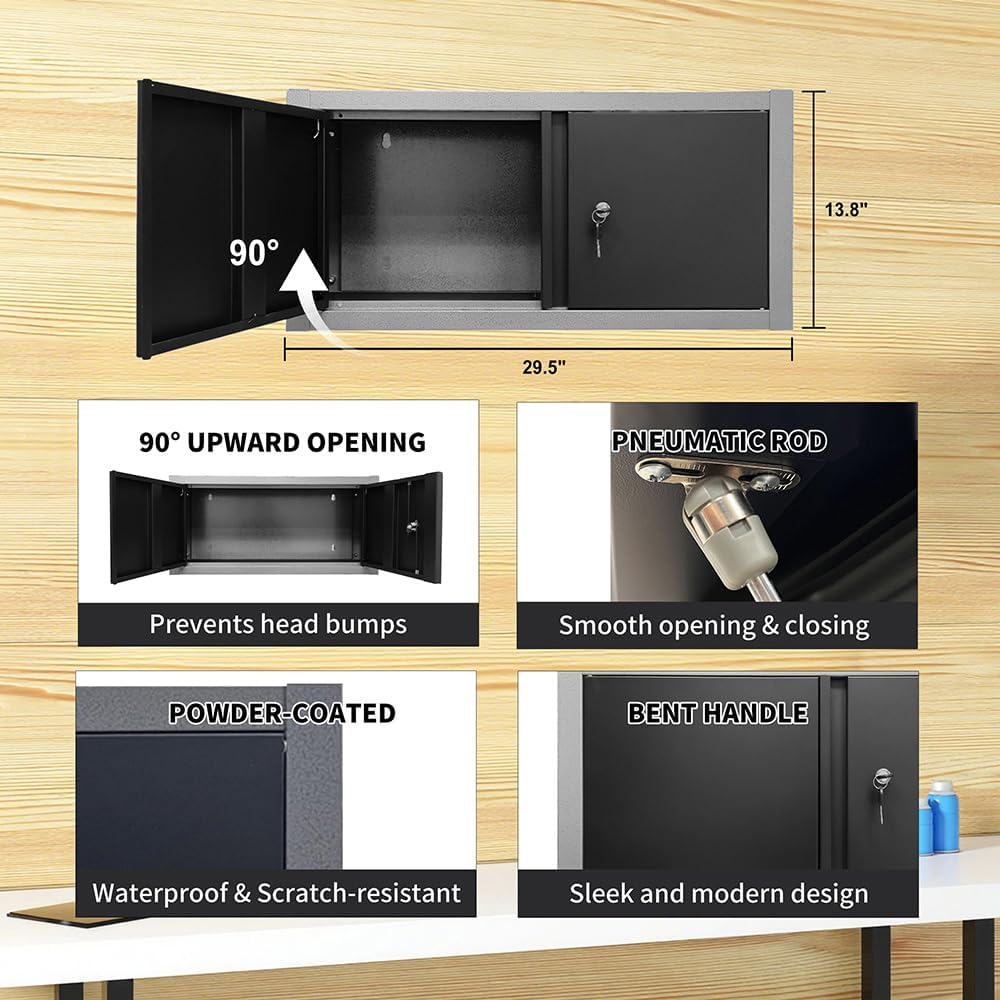 JZD Steel Garage Storage Cabinet System with Workbench, Included One Tool Cart, for Utility Room Workshop