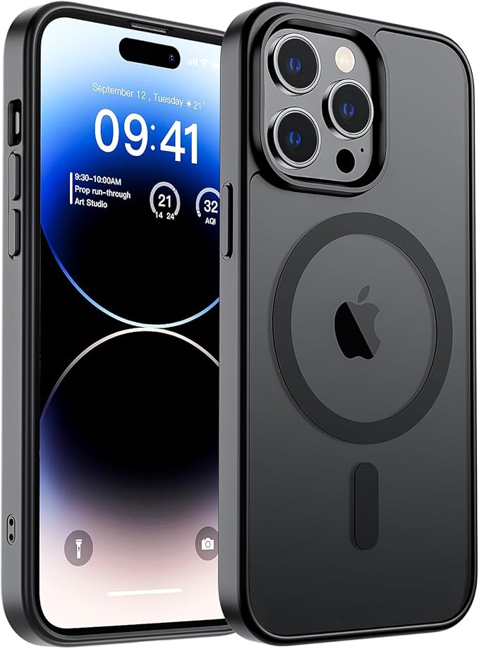 SUPFINE Magnetic for iPhone 14 Pro Case (Compatible with MagSafe) (Military Grade Drop Protection) Slim Translucent Matte Shockproof with Anti-Fingerprint Phone Case, Black