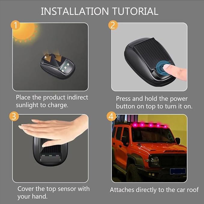 Solar-Powered Car Roof Light – Waterproof, Remote Control & Easy Installation, Solar Car Roof Light Kit, 8 Colors Wireless LED Strobe Lights with Remote Control for Trucks, Motorcycle, Vehicle (2pcs)