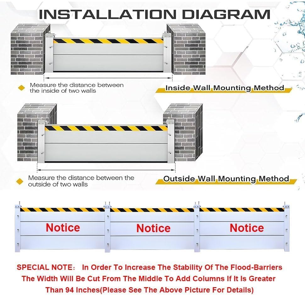 Reusable Heavy Duty Aluminum Flood Barriers for Home Exterior, Flood Protection Barriers Water Barrier Door Quick Detachable Garage Doors Detachable Mobile Rain Water Baffle ( H 15.7 inch L 13.5FT)