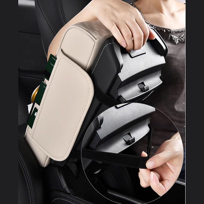 Car Arm Rest Cushion for Mazda CX-5, Center Console Armrest Pillow Car Armrest Pad Trucks with Cup Holder, Armrest Pad Storage Bag(Beige)