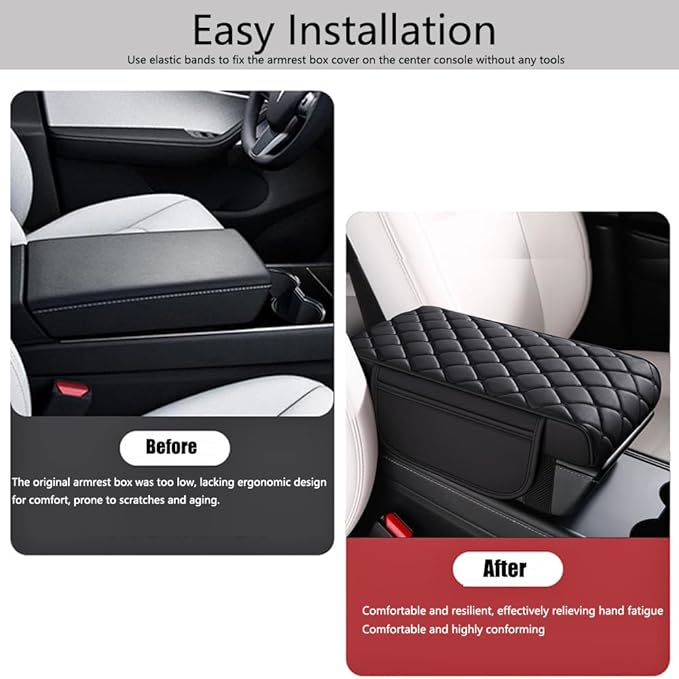 Universal Memory Cotton Car Armrest Box Pad, 2026 New Leather Car Armrest Box Pad with 2 Storage Bags, Auto Armrest Seat Box Cover, Center Console Cover Cushion for SUV, Car, Truck (Orange)
