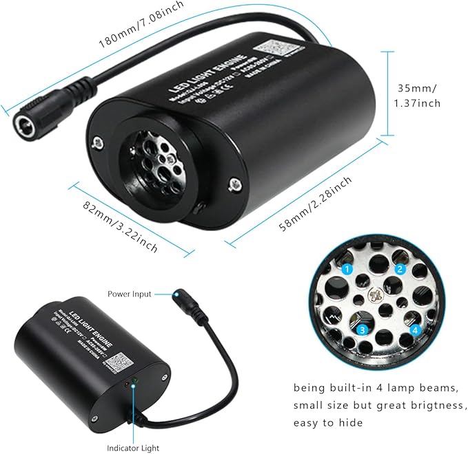 AZIMOM Mini 6W 200pcs Twinkle Fiber Optic Starlight Headliner Kit for Car Home 0.03in 6.5ft End Glow Fiber Strands Sound-Activated APP& Remote Control Starlight Engine