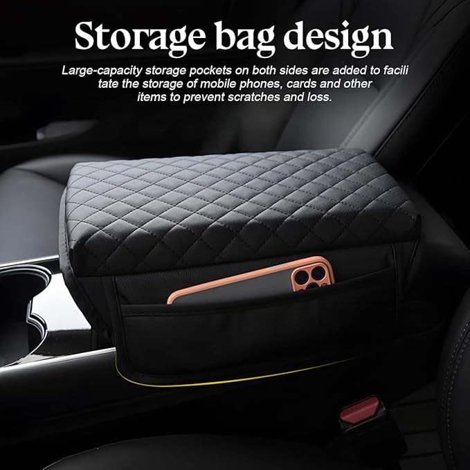 zipelo Car Armrest Cushion, Carbon Fiber Leather Auto Center Console Pad, Memory Foam Armrest Box with Storage Bag, Hand Rest Pillow with Organizer Pockets, Universal Fit for Most Vehicles (Coffee)