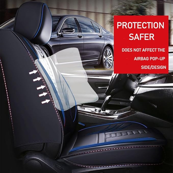 for Toyota CHR Seat Covers 2018-2026, Full Coverage Customized Car Seat Covers, Premium Leather Waterproof Stain-Resistant Easy to Install (Luxury 2 Seats, Black&Blue)