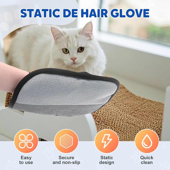 2 Pack Pet Hair Removal Glove, 2025 Upgrade Pet Hair Remover Electrostatic Gloves, Pet Hair Removal Tool Pet Hair Remover Mitt, Reusable Cat Grooming Gloves for Dogs, Cats, Furniture & Clothes