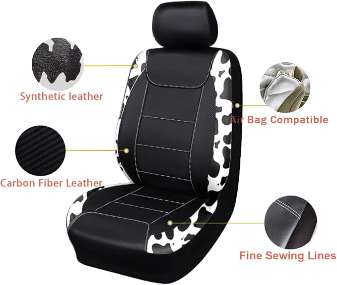 Flying Banner car seat Covers Protects Water Proof Faux Leather Carbon Fiber Fronts Cow Black