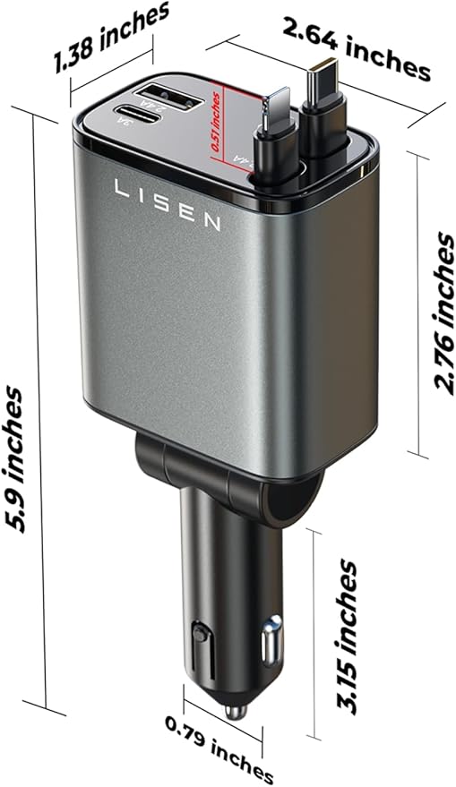 LISEN Retractable Car Charger [RV Power Adapters ] for iPhone 17 USB C Charger Fast Charging, Travel Essentials Gifts for Women Men, Early Today 2025