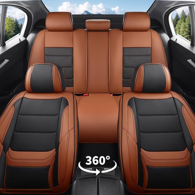 Car Seat Covers Full Set Custom Fit for Mercury Mountaineer 1997-2010-Luxury Leather with Lumbar Support, Breathable, Waterproof, Anti-Slip, Durable, Easy to Install (BlackBrown,Full Set)