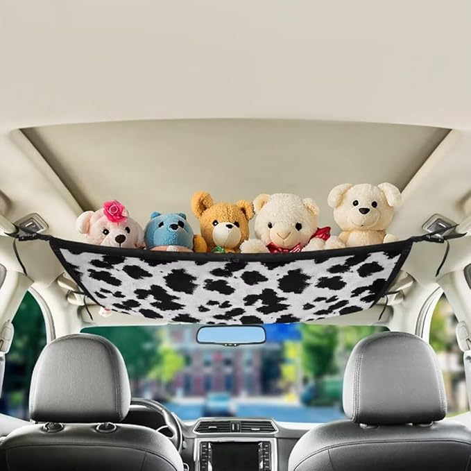Car Roof Storage Bag Cow Black Spot Multi-Purpose Seat Organizer Car Bag Storage Box Organizer Pouch Pocket Car Travel Accessories Compatible with Most Cars