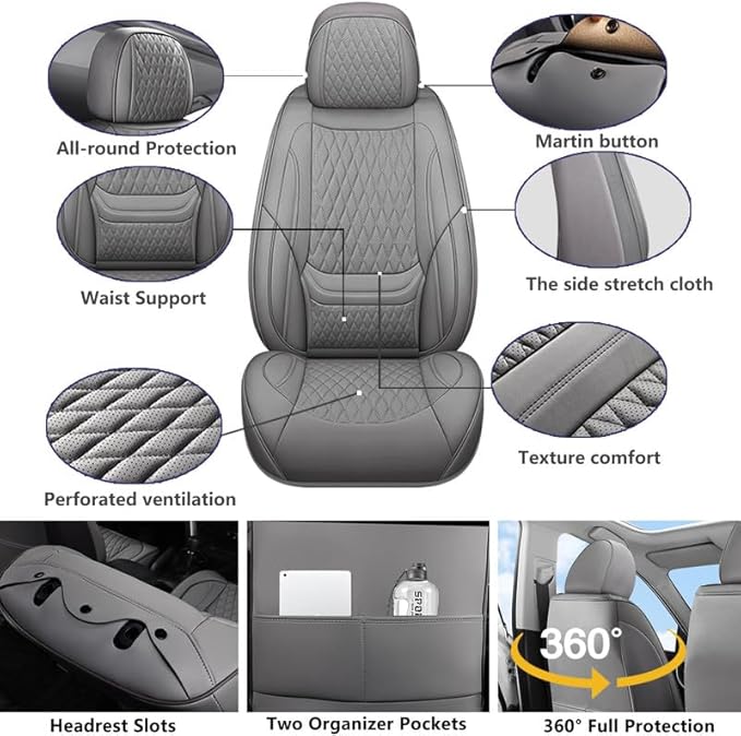 Car Seat Covers Full Set Custom Fit for Chevrolet/Chevy Trax 2015-2026 - Premium Faux Leather with Lumbar Support | Breathable, Waterproof, Anti-Slip, Durable (Gray,Full Set)
