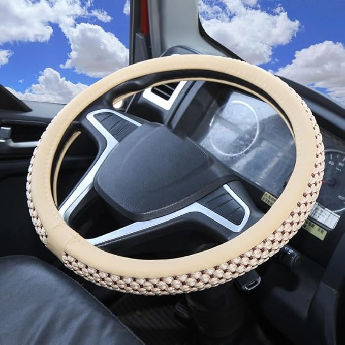 15" 16" 17" 18" 19" 20 Inch Ice Silk Ventilation Multi-Style Comfy Grip Steering Wheel Cover for Truck, Bus, Big Rig Trucker,SUV， Anti-Slip Design 16-20 Inch (White, 20 inch)