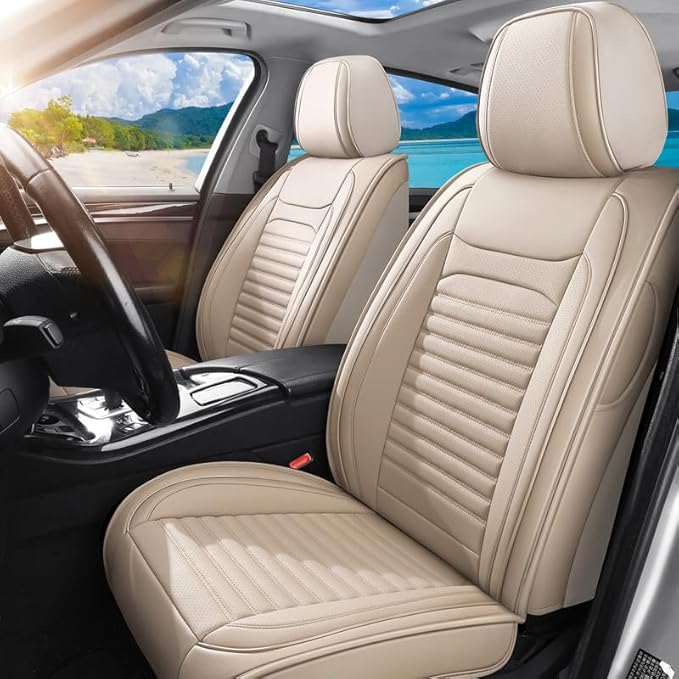 Front Seat Covers Fit for Toyota Matrix 2003-2014, Car Seat Covers Front Seats, Breathable Faux Leather Automotive Seat Covers Front Pair Anti-Slip Seat Cover(Beige, Front)