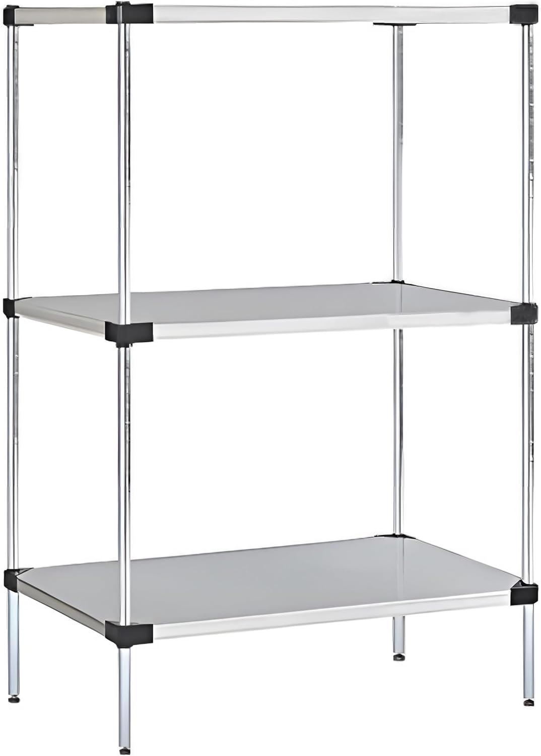 Omega Solid Stainless Steel Shelves, 18" Deep x 30" Wide x 34" High 3 Tier Heavy Duty Solid Shelving Unit for Kitchen Garage Office Restaurant Warehouse 800-lb Per Shelf Weight Capacity