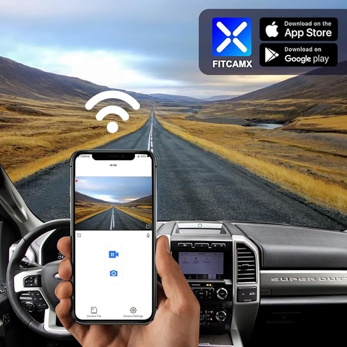Fitcamx 4K Dash Cam Suitable for Ford F150 2013-2020, Has Screw Behind The Original Cover (HD2-6275), OEM Factory Style, UHD 2160P Video, WiFi & APP, Loop Recording, G-Sensor, Plug & Play, 64GB Card