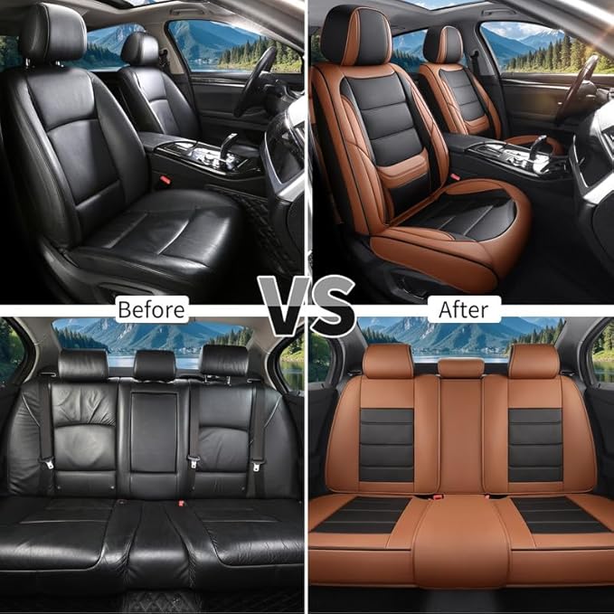 Car Seat Covers Custom Fit for Chevrolet/Chevy Sonic 2011-2020 , Premium Faux Leather Waterproof Car Seat Protectors with Lumbar Support, Breathable Anti-Slip Easy to install(Black&Brown,Full set)