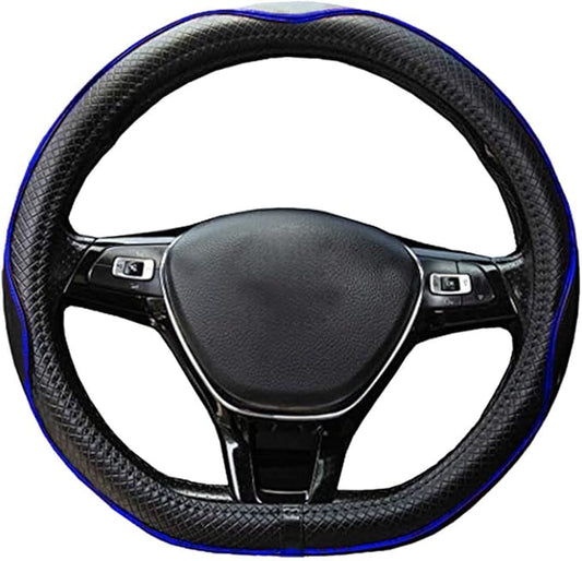 Mayco Bell Flat Bottom Steering Wheel Cover Anti-Slip,Safety,Soft,Breathable,Durable,Full Surround,Comfortable Grip Microfiber Leather (D Shape, Black Dark Blue)