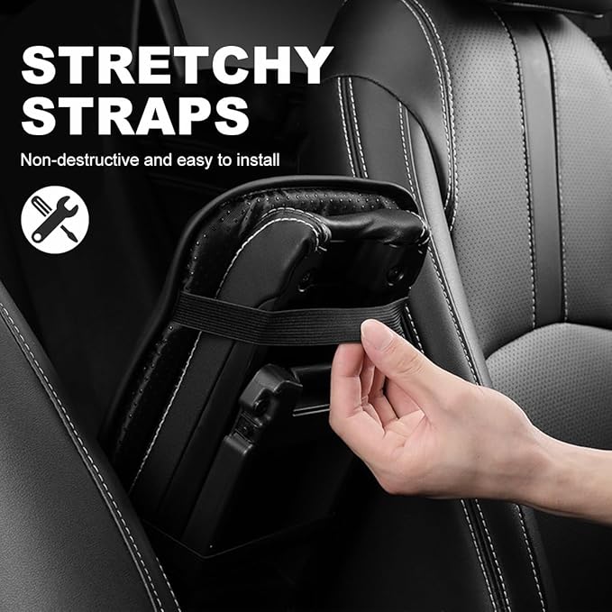 Car Center Console Cushion Pad, 12.6 × 7.48 Inches Waterproof Car Armrest Seat Box Cover, PU Leather Armrest Cover Protector for Most Vehicle, Universal Car Interior Accessories (Black+Beige)
