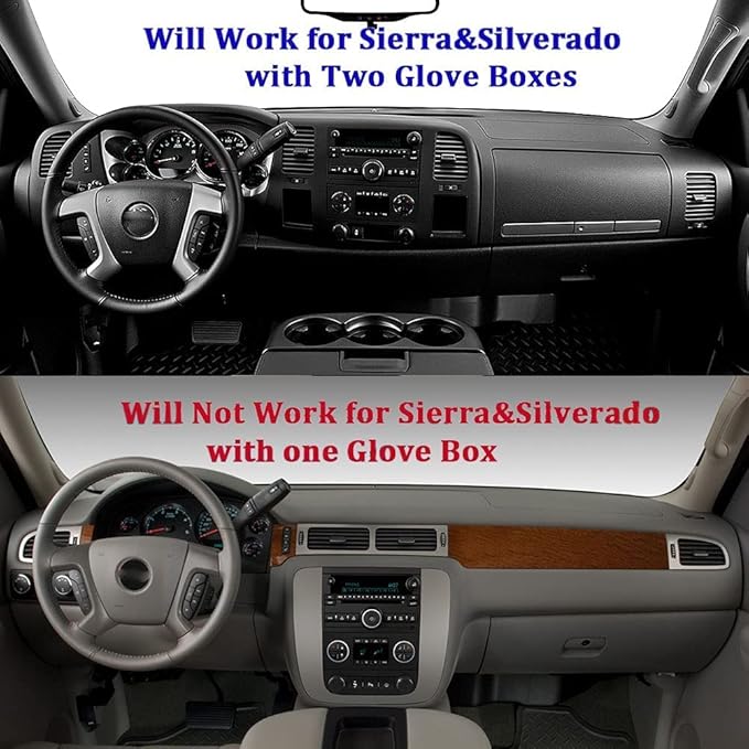 Dashboard Cover for GMC Sierra and Chevrolet Silverado- Fits 2007-2013 Models with Two Glove Boxes. Custom Fit Dash Mat, Won't Break Dash Sensors(Premium Carpet, Gray)