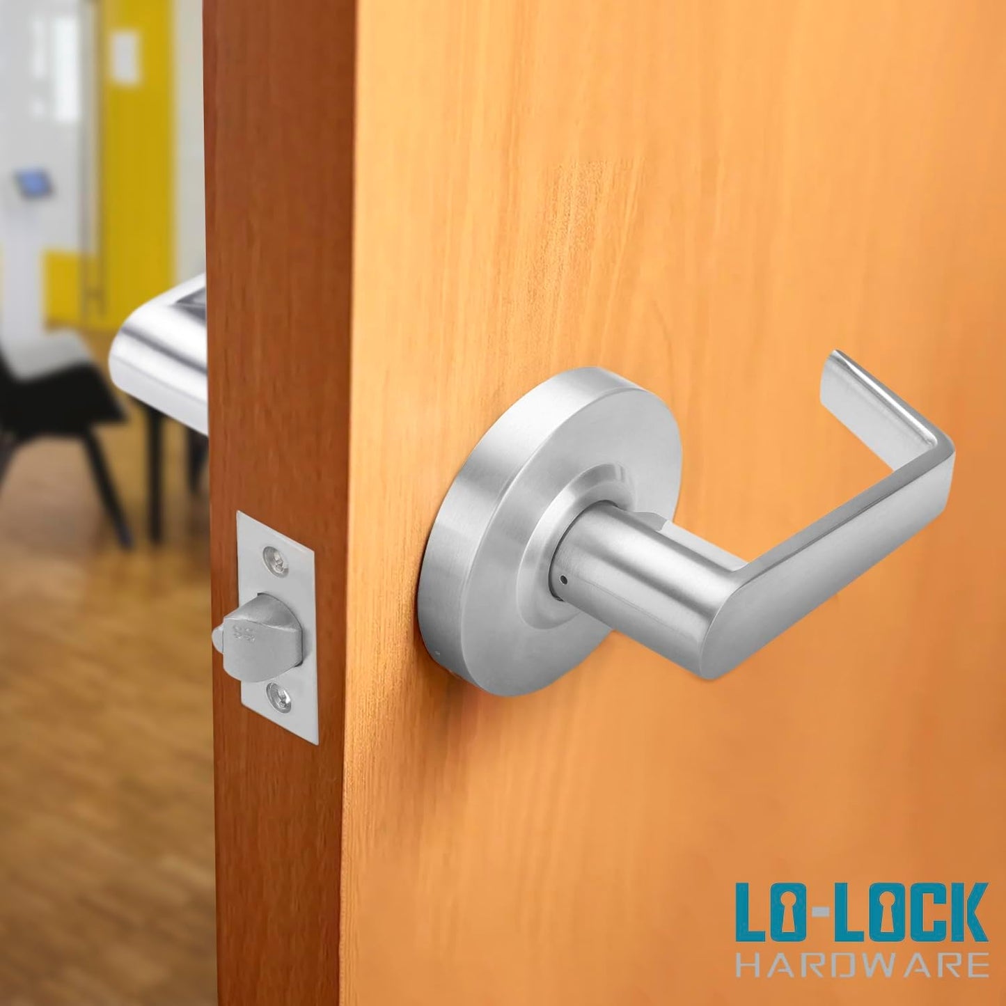 Commercial Lever Door Lock - Heavy-Duty Locking Door Handle, ADA Door Handles, Cylindrical Lever Lock, Non-Handed Grade 2 Industrial Door Handle, 26D Satin Chrome, Privacy/Bathroom