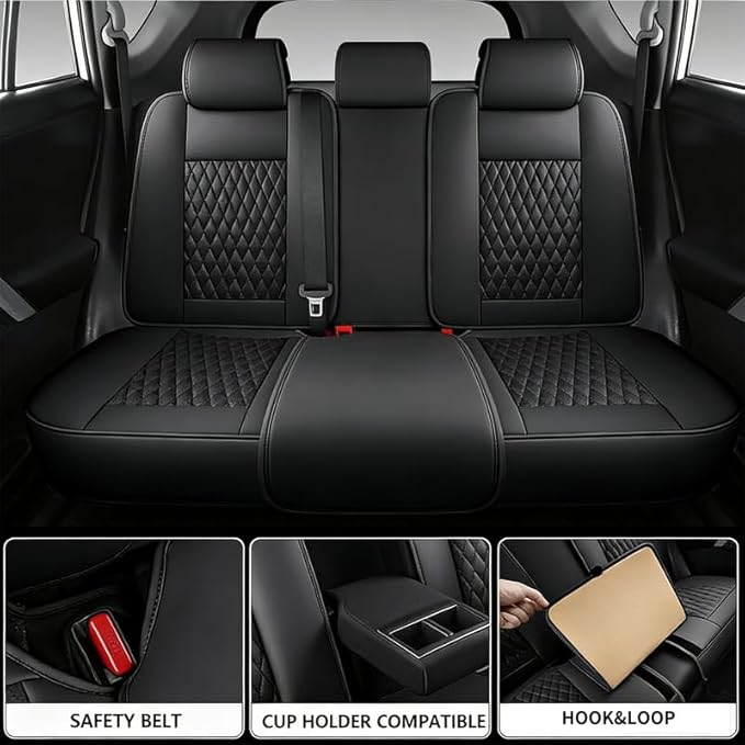 Car Seat Covers Full Set Custom Fit for Saturn Aura 2006-2009 - Premium Faux Leather with Lumbar Support | Breathable, Waterproof, Anti-Slip, Durable (Black,Full Set)