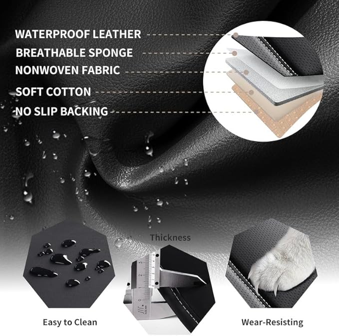 Car Seat Covers Full Set Custom Fit for Ford Fiesta 2011-2019-Luxury Leather with Lumbar Support, Breathable, Waterproof, Anti-Slip, Durable, Easy to Install (Black&White,Full Set)