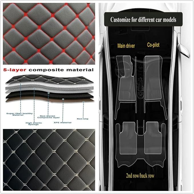Custom Making Car Floor Mats Protection Pads for 99% Sedan/Coupe/Hatchback/SUV/Pickup Men Women Car Floor Mats Coverage Pads Anti-Slip Leather Floor Lining (Black red Stripe)