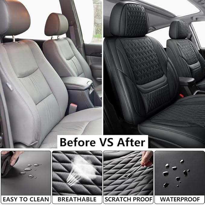 Front Seat Car Seat Covers Custom Fit for Ford Taurus 1999-2018 - Premium Faux Leather with Lumbar Support | Breathable, Waterproof, Anti-Slip, Durable (Black,Front Seat)
