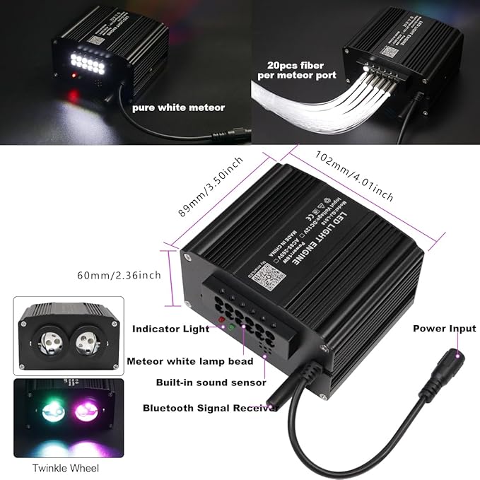 AZIMOM Dual Color 800pcs 0.03in 13.1ft Twinkle Fiber Optic Starlight Headliner+ Pure White Meteor 240pcs Shooting Star, Sound Mode APP& Remote Control 2 in 1Starlight Meteor Kits for Car Home Ceiling