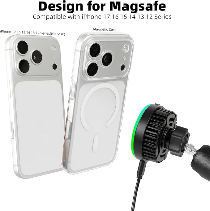 15W Fast Charging Magnetic Wireless Charger with 1" Ball for RAM Mounts - 3.54" Medium Aluminum Alloy Arm, TEC and Fan Dual Cooling - Compatible with MagSafe iPhone 17/16/15/14/13/12 Series