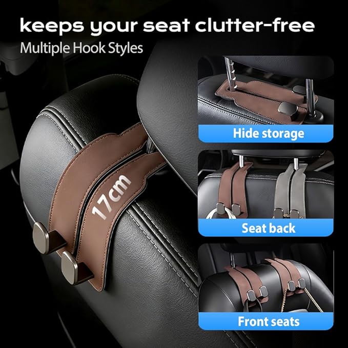2026 Car Headrest Storage Hooks - Universal Backseat Hanger Organizer for Handbags & Grocery Bags (2, Brown)