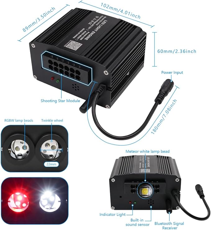 AKEPO Dual Color Twinkle+Shooting Star All-in-one Fiber Optic Lights, 1200pcs+240pcs Meteor Fibers in 0.03in 9.8ft 18W APP/Remote Control Car Home RGBW Sound Activated Starlight Headliners Kit