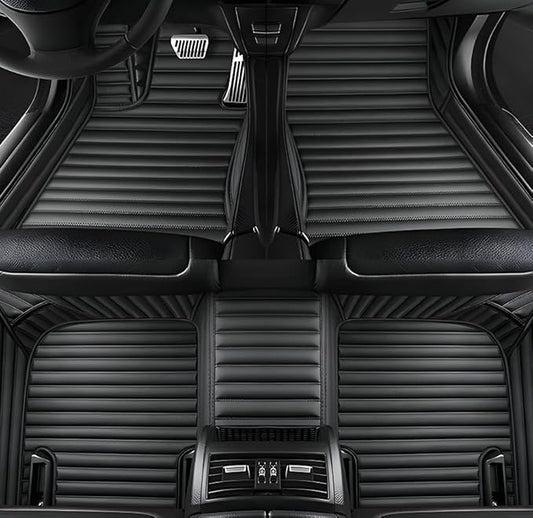 Customize Car Floor Mats for 99% Sedan SUV Sports Car All Weather Leather Full Coverage Waterproof Non-Slip Vehicle Lining Pads (Black Stripe)