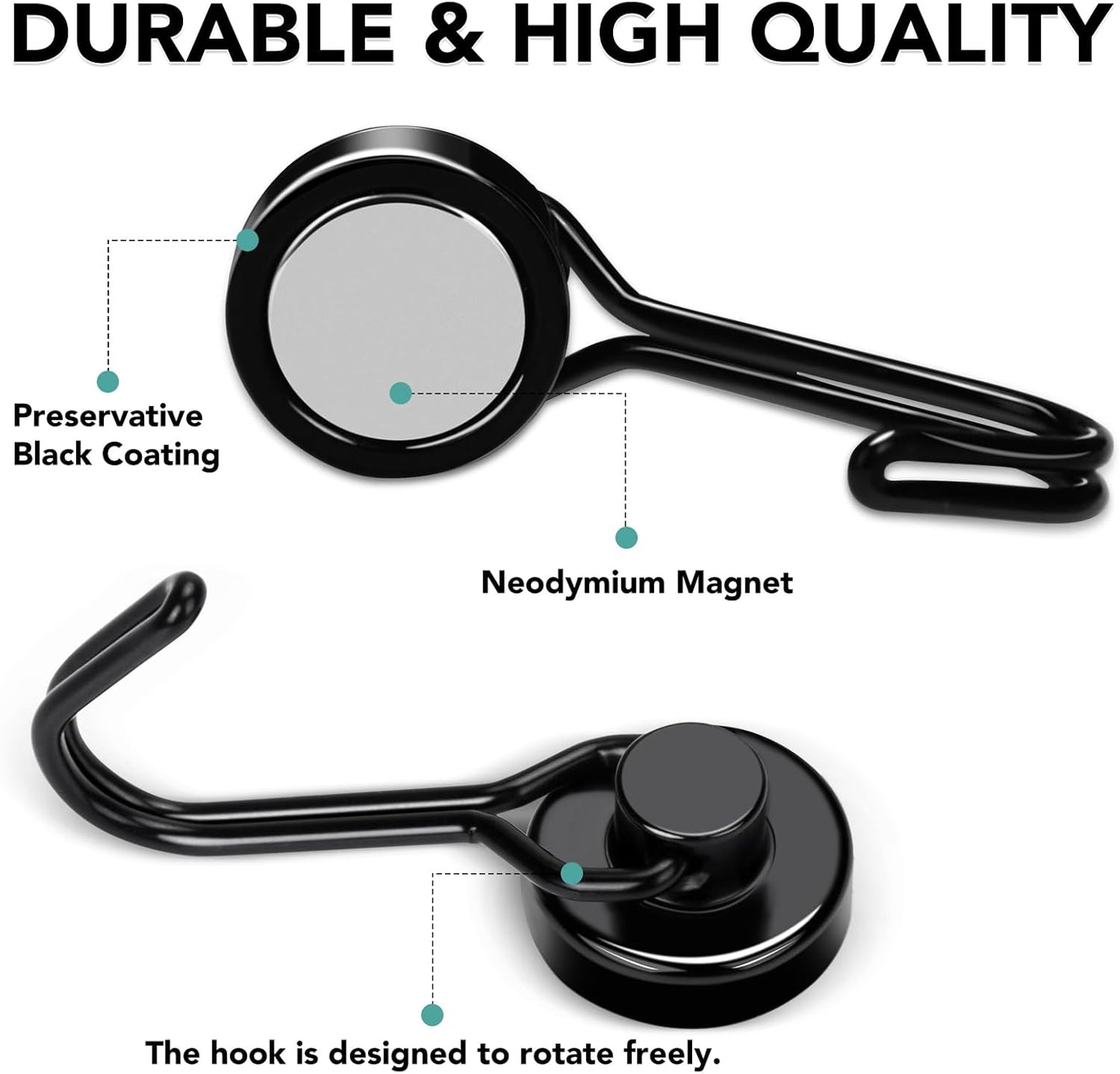 MIKEDE Magnetic Hooks, 40Lbs Heavy Duty Neodymium Magnet Hooks Black Magnetic Swivel Hooks for Hanging, 10 Pack Rust Proof Strong Magnets with Hook Metal Hanger for Fridge, Toolbox, Storage