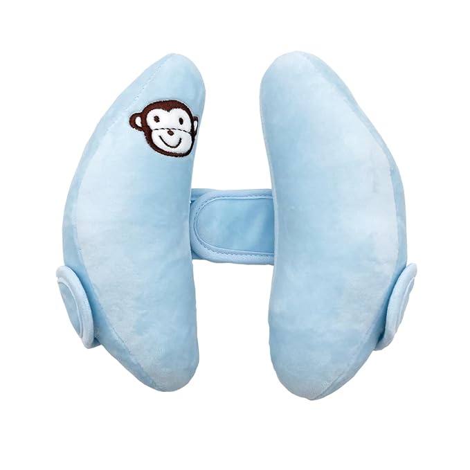 Adjustable Baby Head Neck Support, Portable Toddler Travel Pillow for Car Seat Stroller, Banana Travel Headrest Pillow for Infant, Offers Protection Safety for Kids, Blue