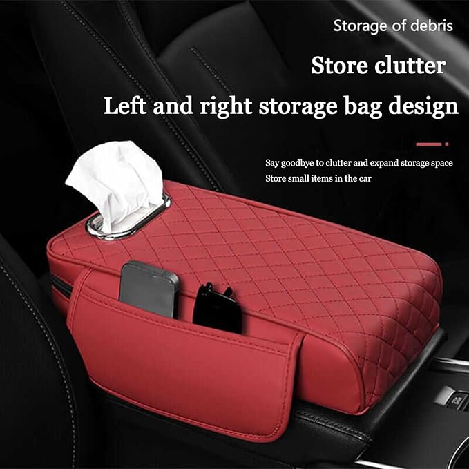 Car Center Console Cover for Fiat 500L (Type 330) 2012-2021, Leather Car Arm Rest Cover, Car Armrest Cushion with 2 Storage Bags Car Center Console Armrest Pad, B Black