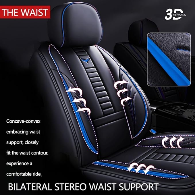 for Toyota RAV4 2008-2025 Car Seat Covers, Full Coverage Customized Seat Covers Premium Leather Waterproof Stain-Resistant Easy to Install (Front Set, Black&Blue)