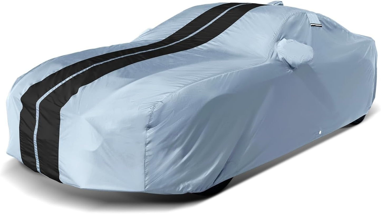 iCarCover Custom Car Cover for Pontiac J2000 (1981-1982) Waterproof All-Weather Rain Snow UV Sun Protector Full Exterior Indoor Outdoor Car Cover (Stripe - Gray/Black)