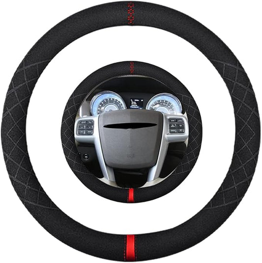 Suede Steering Wheel Cover,Compatible with Chrysler 200 Pacifica Sebring Town & Country SuedeLeather Sport Non-Slip Wheel Cover Car Interior Accessories 15.5 16 inch for Man and Women