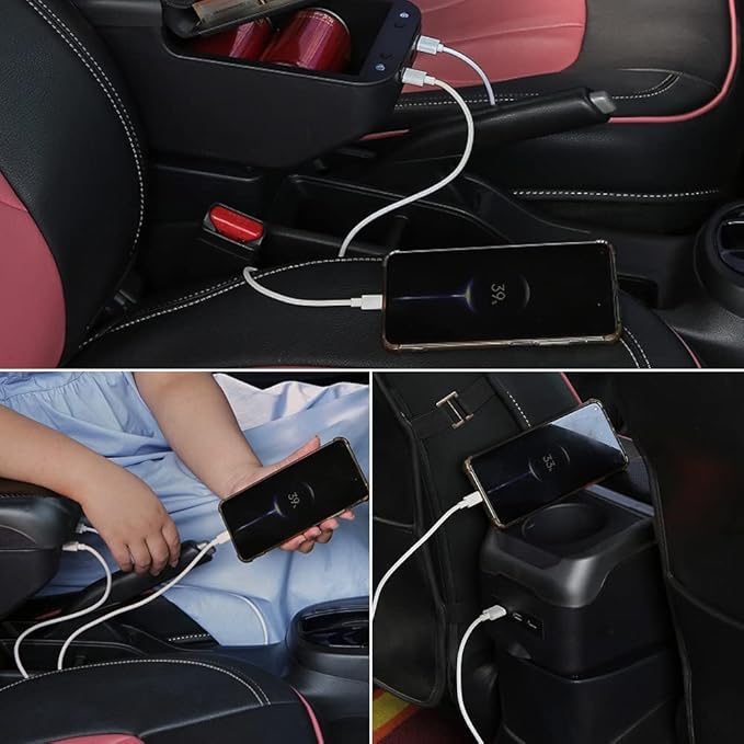 AULPHIKE Compatible with Nissan Note Armrest 2016-2018 Center Console Organizer Armrests Double Layer Storage Space with USB Ports