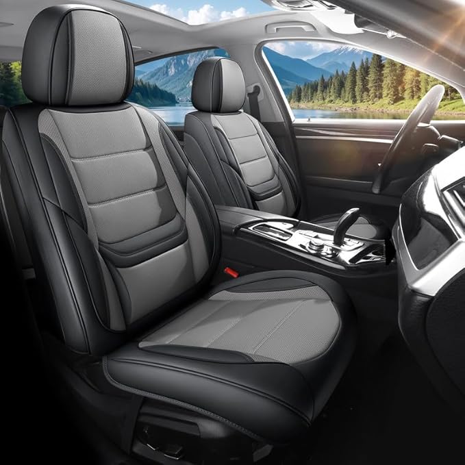 Car Seat Covers Full Set Custom Fit for Ford Ranger 1999-2024 - Luxury Leather with Lumbar Support, Breathable, Waterproof, Anti-Slip, Durable, Easy to Install (Black&Gray, Full Set)