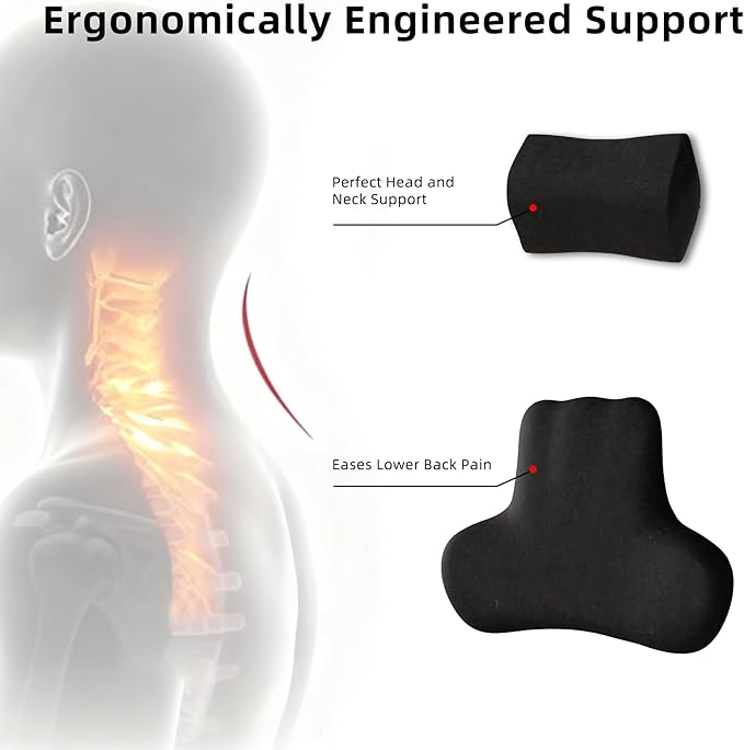 Car Neck & Lumbar Support Pillow Set for Volkswagen Atlas, Soft Memory Foam Headrest & Back Cushion, Ergonomic Comfortable Seat Support for Daily Driving and Long Trips Car Interior Accessories